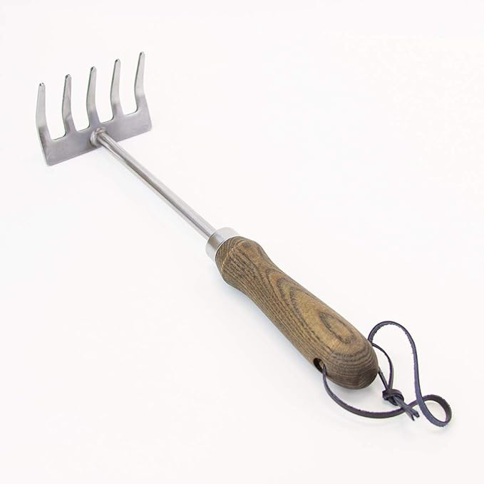 Burpee 11" Stainless Steel Tine Cultivator | Durable Long Lasting Garden Tool | Leather Wrist Strap Rake, 10 Year Warranty