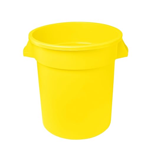 Feed and Seed Storage Container, 44 Gallon Yellow Round Commercial Trash Can/Ingredient Bin, Food Storage Plastic Bin, Use in Agricultural, Gardening, or Household