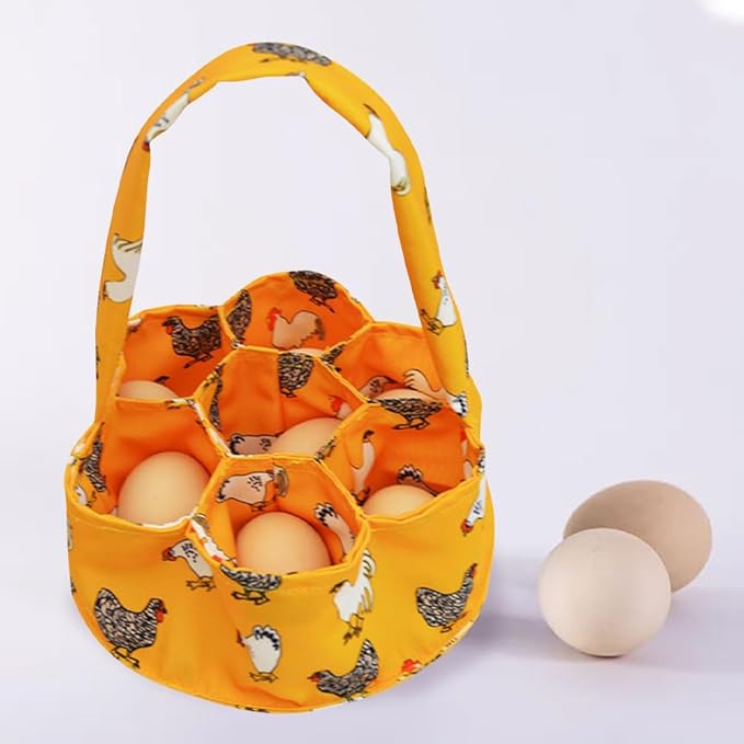 Egg Collecting Basket, Eggs Gathering Basket Canvas Egg Bags with 7 Pouches for Farmhouse Chicken Hen Duck Goose Housewife Garden Transporting Storage (Orange)