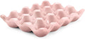 Flexzion Ceramic 12 Cups Egg Tray - Whole Dozen Porcelain Egg Holder Container Keeper Storage Organizer Decorative Serving Stand Serveware for Refrigerator Fridge Countertop Display Kitchen (Pink)