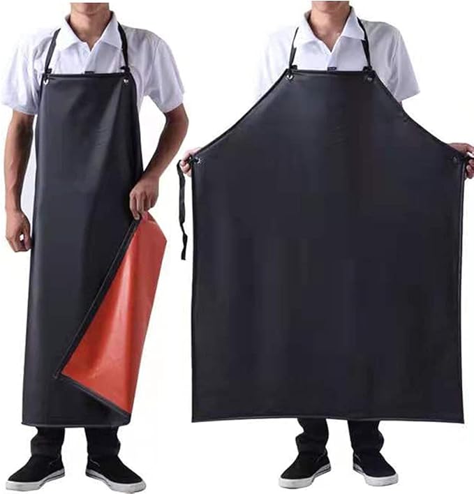 K Y KANGYUN Waterproof Rubber Vinyl Apron Black - 43Hx29W Inch Adjustable Long Black Lightweight