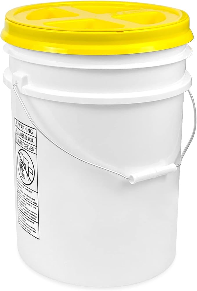 ePackageSupply 5 Gallon White Bucket with Yellow Gamma Seal Screw on Airtight Lid | Made in USA | Food Grade | Heavy-Duty HPDE Plastic | Durable 90 Mil Pail | Easy Stack and Store | BPA Free (6 Count)