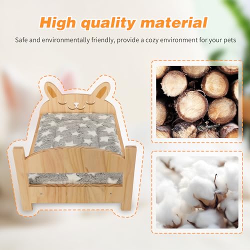 Large Wooden Rabbit Bed, 2-in-1 Bunny Bed with Gray Star Mat - 20.4 x 14.5 x 1.4 inches, white - Image 3