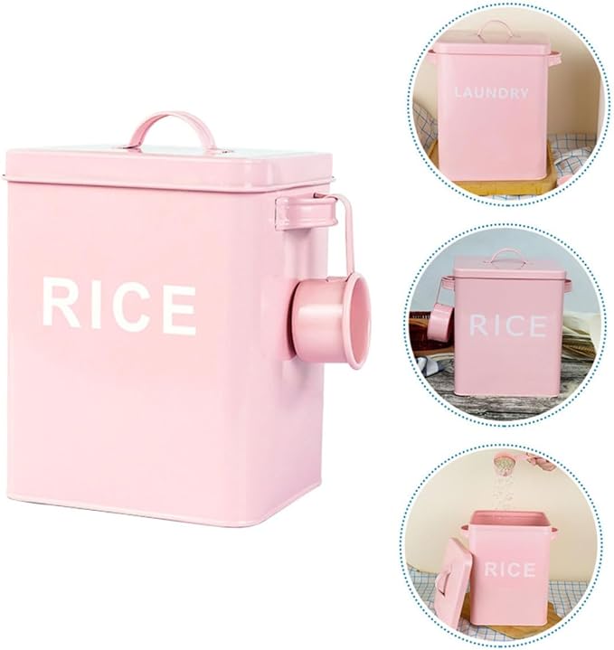 Toyvian Pet Food Storage Barrel with Airtight Seal and Lid, Large Capacity Metal Grain Container with Measuring Cup, Moisture-proof Dog and Cat Food Storage Bin for Household Use