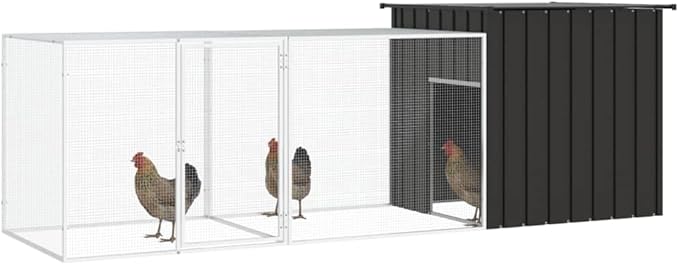 Large Galvanized Steel Chicken Coop, Outdoor Metal Poultry Run for Small Animals, Expandable Walk-in Hen House with Lockable Door, Anthracite