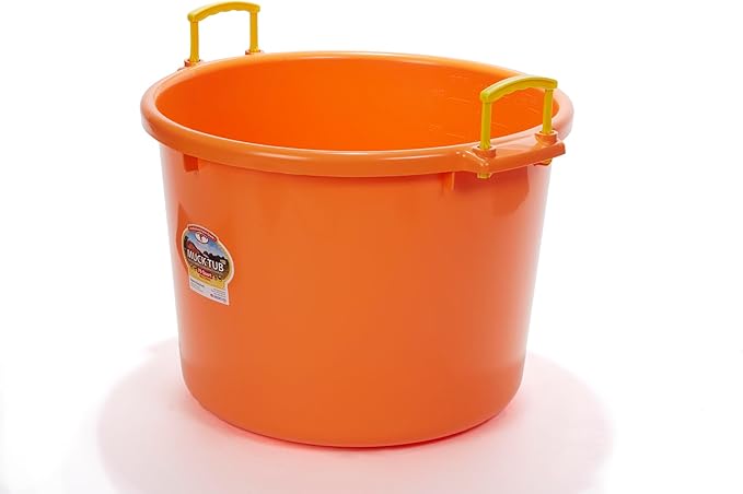 Little Giant® Plastic Muck Tub | Durable & Versatile Utility Bucket with Handles | Muck Bucket | Durable Handles | 70 Quart | Orange