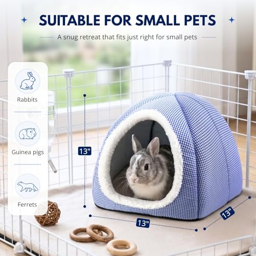 Rabbit Hideout Bed for Large Bunnies, Soft Plush Bunny House - Blue, Polyester - Image 5