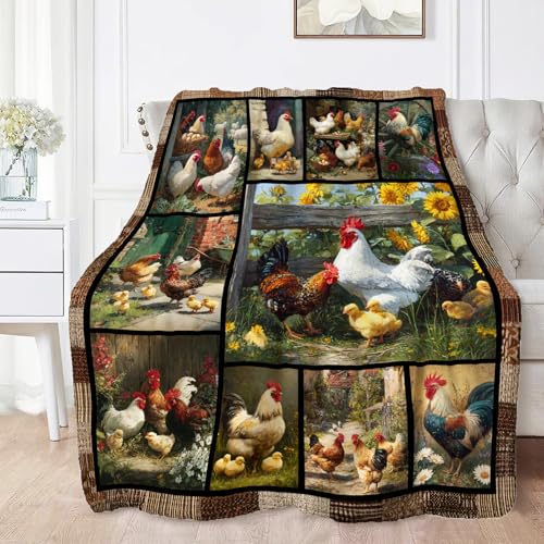 Farmhouse Rooster Blanket Chicken Gifts for Boys Girls 50"x40" - Flannel - Image 2