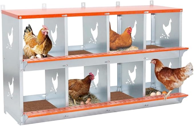 Wall-Mounted Metal Nesting Box for Chickens and Ducks – Galvanized Steel Construction with Ventilation & Easy Egg Access (8-Orange)