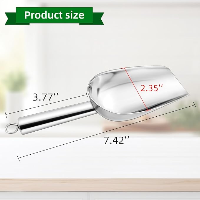 Stainless Steel Ice Scoop Metal Scoop for Candy Pet Food Flour Coffee Beans Sugar Kitchen Ice Scooper for Ice Maker Dishwasher Safe Small Food Scoops for Bar Party Wedding Utility Scoops (Silver)