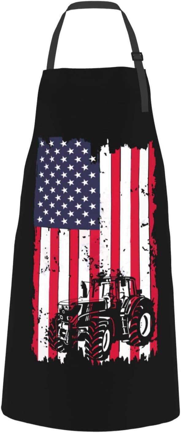 Distressed Flag Tractor Aprons With Pockets Men Women Waterproof Adjustable Bib Apron Kitchen Gardening Salon Aprons For Cooking
