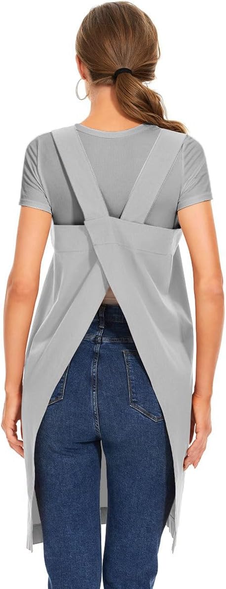 Larmliss Women's Cotton Cross Back Apron Pinafore Dress with Big Pockets Loose Square Apron for Baking Cooking Gardening