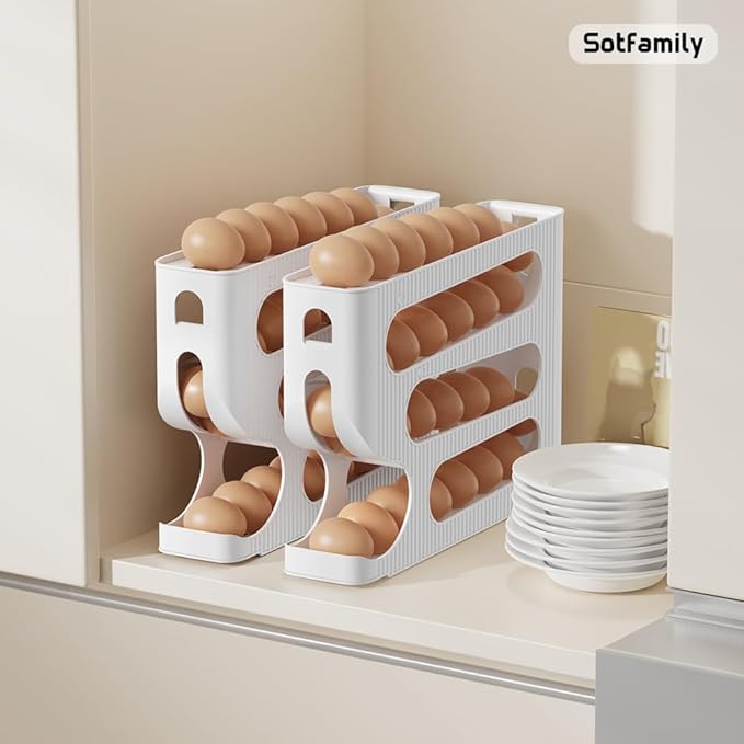 Sotfamily Egg Holder for Fridge, Automatic Rolling Egg Dispenser for Refrigerator, Countertop, Kitchen - Space-saving Egg Roller/Organizer/Storage/Container/Tray - 1 Pack for 28 Large Size Eggs