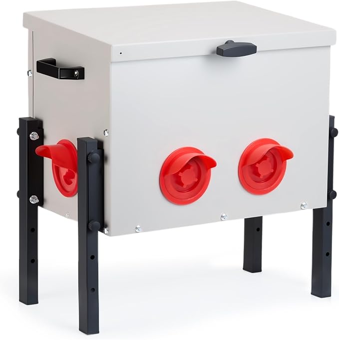 Metal Chicken Feeder with 4 Ports, 30 lbs Metal Poultry Feeder, Height Adjustable Weatherproof Feeding Box for Chickens, Geese, Ducks, Turkeys, Quails (30lbs-4 Ports)