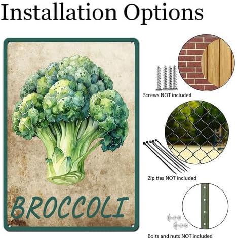Vegetables Metal Sign Vintage Decor Broccoli Sign Farm Wall Decor Sturdy Rust Waterproof Aluminum Signs for Outdoor Yard Garden Easy to Install 8x12inch