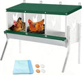 Nesting Boxes for Chickens, 3 Compartments, Nesting Boxes with 4 Dummy Eggs and 10 Dampproof Pets Mats, Green, Stainless Steel, Wall-Mountable & Roll Away Design with Stand