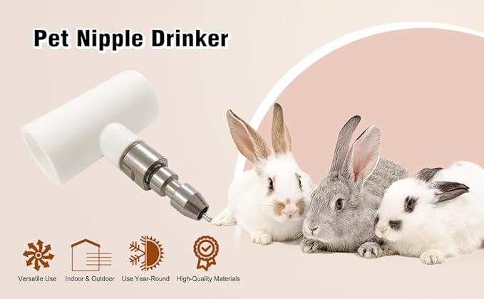 Stainless Steel Rabbit Water Nipples Metal Automatic Watering System Kit with PVC Tee for Guinea Pig, Hamster, Ferrets Other Rodent Small Animals(6Pcs)