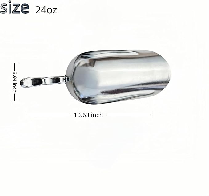 24oz Ice Cube Endurance Scoop, Cast Aluminum Shovel, Kitchen Utility Scoops With Finger Groove Handle, Ideal for Ice Cube, Coffee, Bean, Food, Candy, Flour, Popcorn Rust Free - Silver