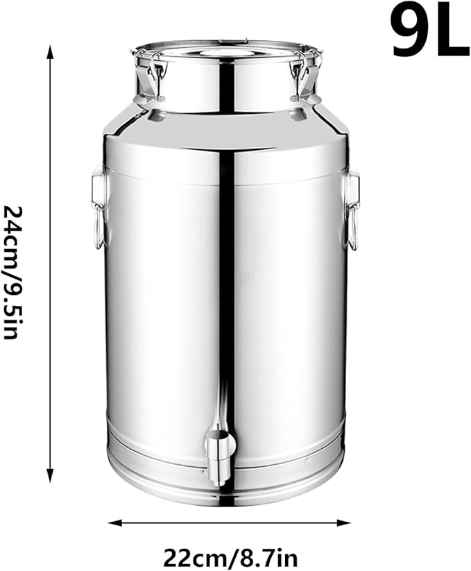 Food Storage Canister - Stainless Steel Milk Pail Holder, Airtight Metal Grain Bin with Secure Clamp Cover, Moisture Blocking Preservation Feature, Ideal for Beer Tea Cereal Bean Snack