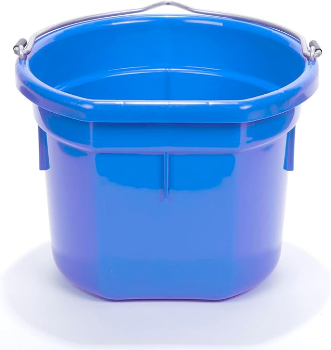 Little Giant® Flat Back Plastic Animal Feed Bucket | Animal Feed Bucket with Metal Handle | Horse Stall Feeding and Watering Supplies (Blue, 8 Quart)