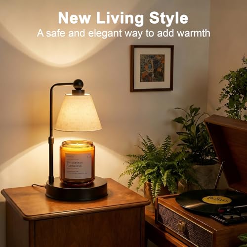 Candle Warmer Lamp with Timer, Dimmable - Flaxen-Conical, Linen, 2 Bulbs Included - Image 5
