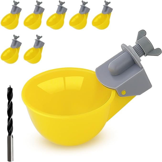 Chicken Water Cups Feeder, Automatic Chicken Waterer, Anti-Leak System, Holds 50% More Water, Suitable for Chicks, Chicken, Duck, Quail, Turkey (8 Pack, Yellow)