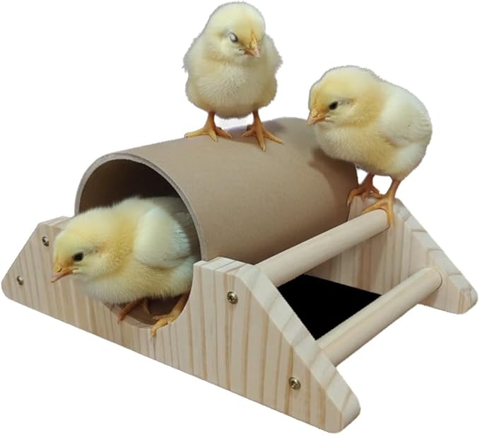 Chick Roosting Perch with Hiding Tube - Pine Wood & Paper Tube for Chicks, Duck, Birds, Parrots - Easy to Assemble Roosting Bar for Small Birds in Coops & Cages