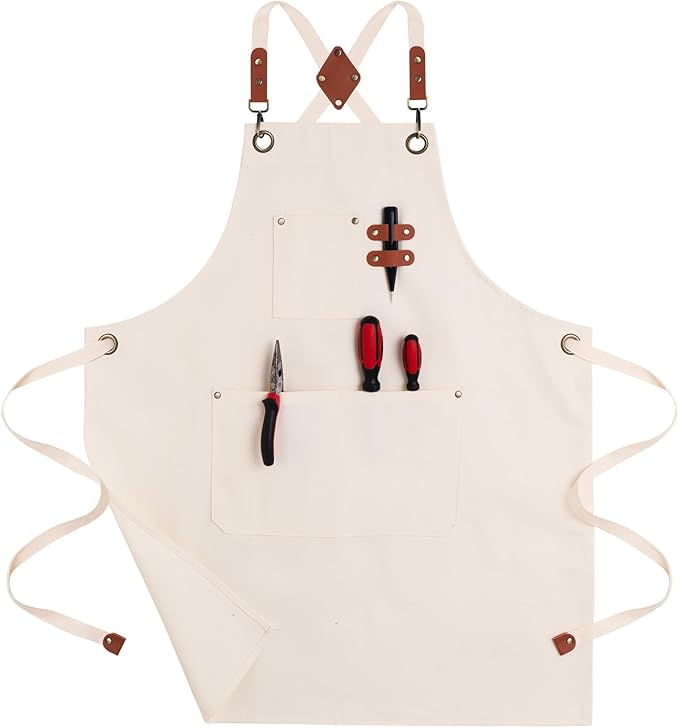 Chef Aprons for Men Canvas Apron with Large Pockets and Adjustable Neck Strap for Cooking,BBQ, Gardening
