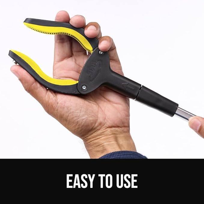 GORILLA GRIP Strong Rubber Lined Claw Grabber, 2 Pack Ergonomic Anti-Slip Reacher Tool for Seniors, 360 Magnetic Rotating Head Reaching Pickup Stick, Foldable Trash Picker, Handicap Gripper, Yellow