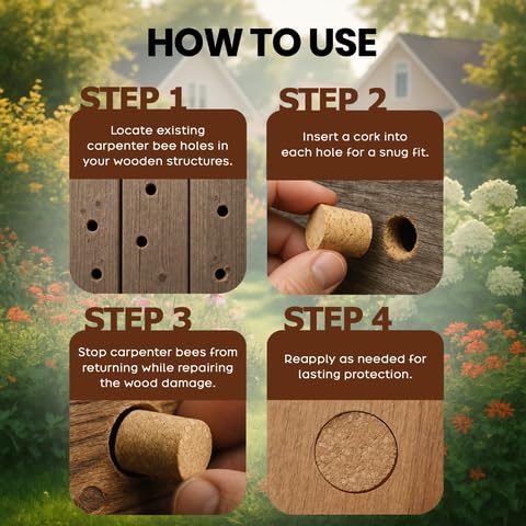 Carpenter Bee Corks - Easy Fit Repair Holes Porches from Carpenter Bee Damage, 1 Pack 100 pcs