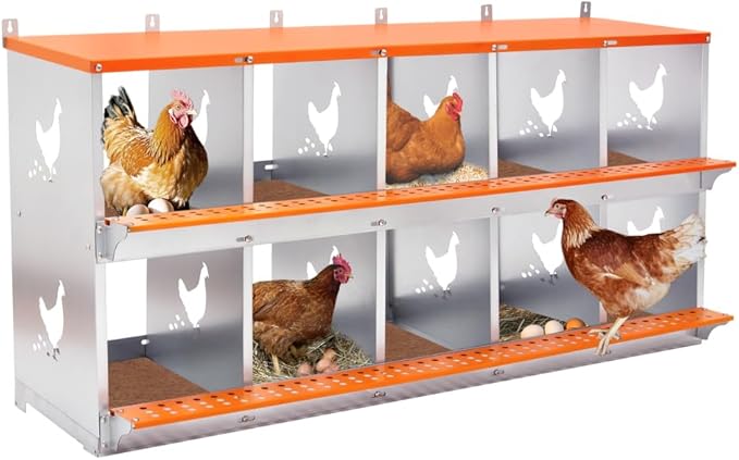 Wall-Mounted Metal Nesting Box for Chickens and Ducks – Galvanized Steel Construction with Ventilation & Easy Egg Access (10-Orange)