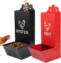 2 Pack Metal Chicken Feeder, Oyster Shell and Grit Feeder Hanging/Ground Chicken Coop Feeder with Durable Iron Construction for Hens & Chicks (Black & Red)