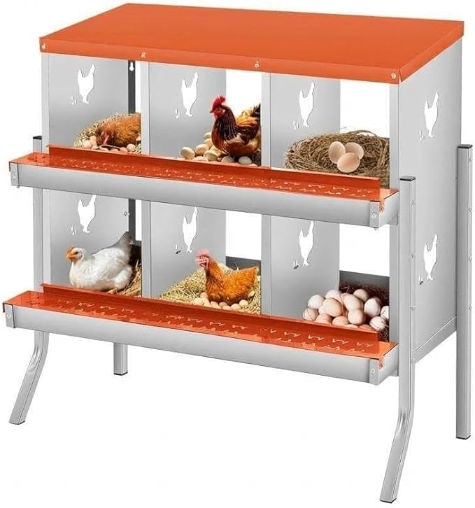 Secure Laying & Ventilation - Metal Chicken Nesting Box for Small Animals - 6 Compartments, Wall Mount, Galvanized Steel, Easy Clean & Egg Collection - Red, 84.5 x 42 x 90.3cm, 6 Compartments