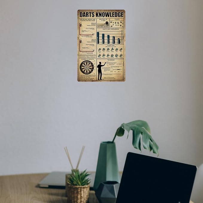 Vintage Darts Knowledge Metal Tin Sign Dart Board Accessories Holder Wall Mount Dart Throw Line Poster Metal Tin Signs 8x12 Inch