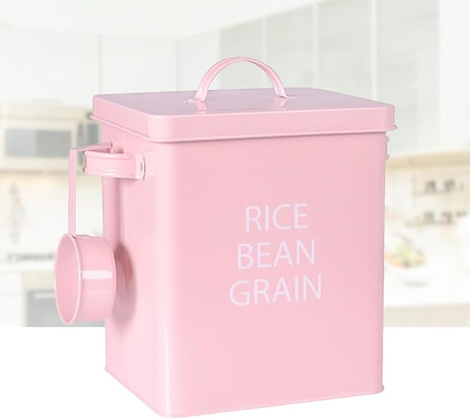 Milisten Pink Pet Food Storage Container Airtight Metal Grain Storage Bin with Spoon Moisture Proof for Dogs and Cats