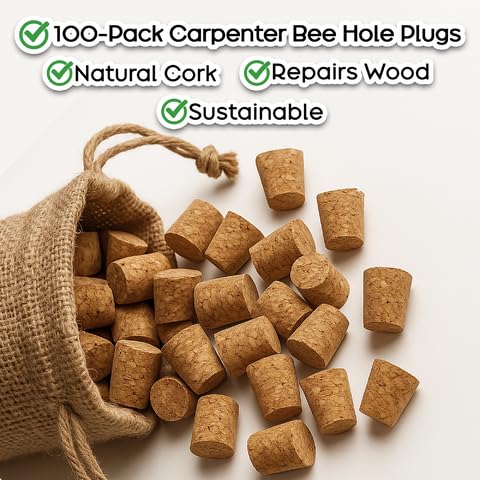 Carpenter Bee Corks - Easy Fit Repair Holes Porches from Carpenter Bee Damage, 1 Pack 100 pcs
