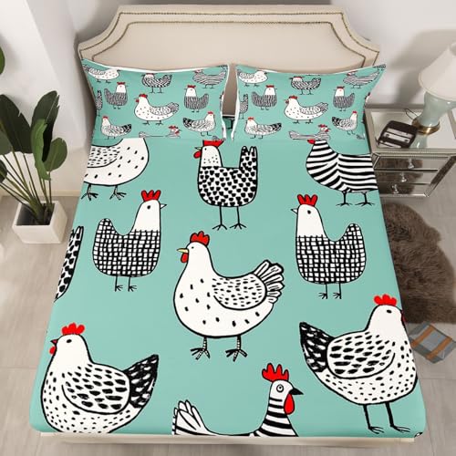 Erosebridal Chicken Sheet Set, Cartoon Chick Bed Sheets Queen Size - Multi 23, Microfiber, 4 Pack - Image 4