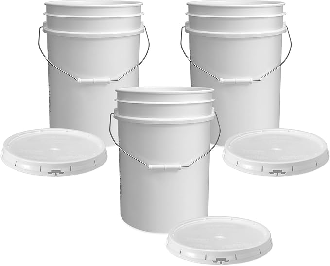 ePackageSupply White 5-Gallon Bucket with Lid | Made in USA | Food Grade | Heavy-Duty Extra Durable Plastic Bucket | Multi-Use Food Grade Buckets with Lids | Easy Stack and Store | BPA Free | 3 Pack