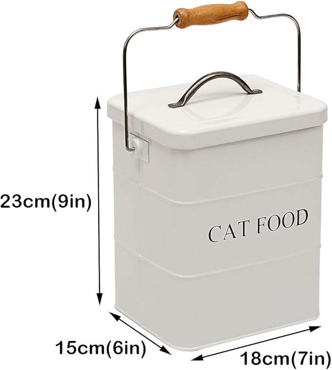 Cat Food Treat Storage Container with lid scoop included - Perfect Farmhouse Cat Food Bin for Kitchen Countertop, Shelf, Decoration Home - Cat Food - White
