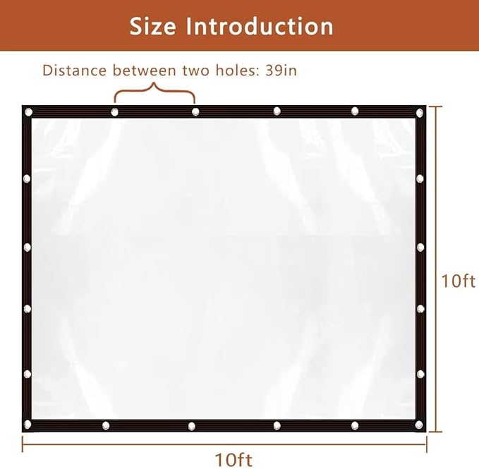 Clear-Tarps-10x10ft, Waterproof Tarps Outdoor Patio PE Windproof Thin Cover with Rustproof Grommets for Balcony Tent Cover Gardening Chicken Coop