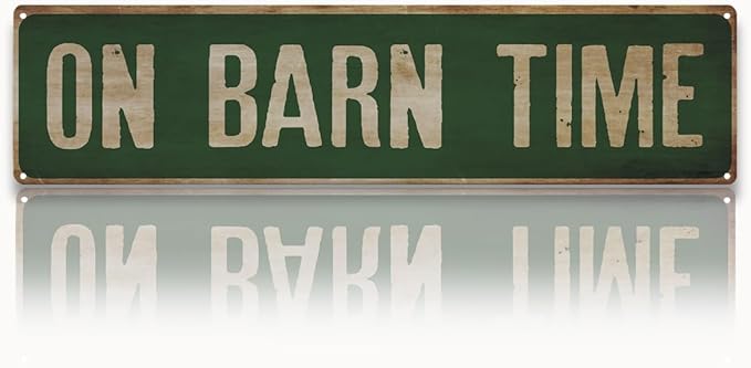 Farmhouse Aluminum Sign, On Barn Time Sign, 15.8x4 inches, Funny Rustic Signs for Barn, Decorative Metal Tin Signs for Outdoor, Home Decor, Horse Barns Decor, Aluminum Wall Plaque, Farmer Gift
