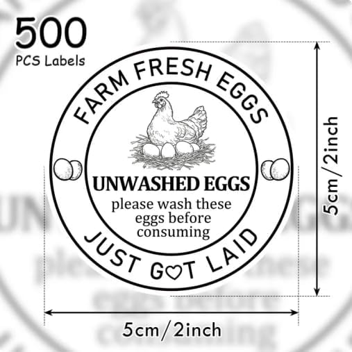Louise Maelys 2Inch Eggs Stickers 500Pcs Farm Fresh Egg Stickers,Unwashed Eggs Labels Perfect for Small Businesses and Farm Farmers Markets