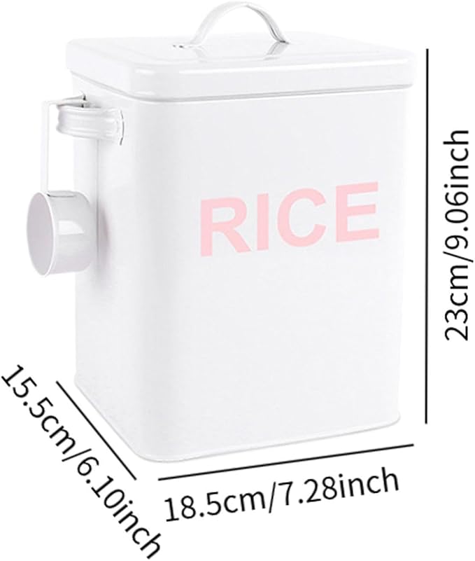 Metal Rice Storage Box, Flour Canister, Sealed Food Storage Bin, Sealed Food Storage Container for Grain Soybean Rice Beans, White M