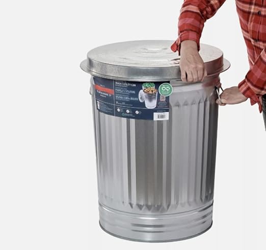 31-Gallon Galvanized Steel Trash Can with Lid, Metal Garbage Bin, Rodent Resistant, Weather Resistant, Indoor/Outdoor Use