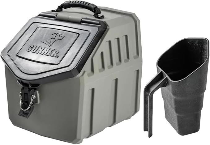 GUNNER 30 lbs Gunmetal Dog Food Storage Container with Measuring Scoop – Waterproof & Airtight Pet Food Bin for Dry Feed, Corn, Chicken Feed, Bird Seed & Treats – 3 Cup Ergonomic Scooper