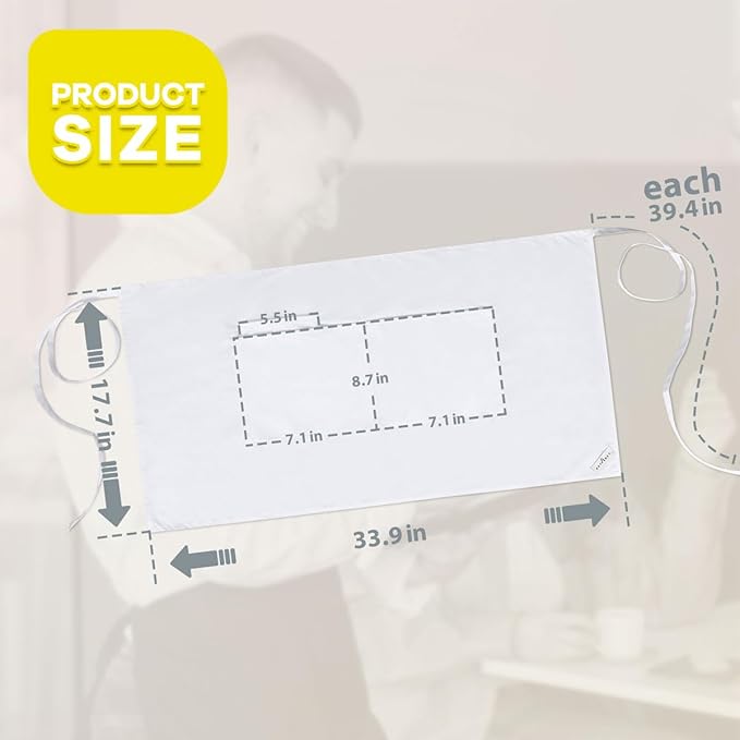 ROTANET Server Apron Black with 3 Pockets 18 Inch Long Waiter Waitress Bistro Half Waist Aprons for Women Men Waterproof