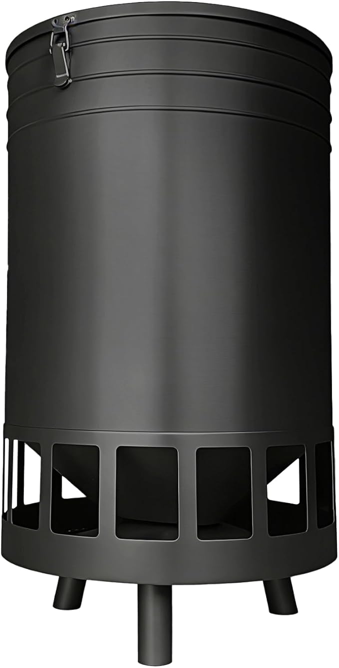 50LB Large Capacity No-Waste Chicken Feeder - Automatic Gravity Dispenser with 16 Feeding Ports, Spill-Control Design, Rust-Proof Powder Coated Metal Poultry Feeder for Coop & Outdoors