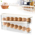 2026 New Egg Holder for Fridge, Egg Organizer for Refrigerator Automatic Scrolling Eggs Rack Holder Rolling Dispenser Stackable Container and Storage for Refrigerator with Lid