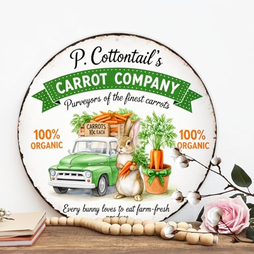 P. Cottontail's Carrot Company Round Aluminum Metal Sign Retro Rabbit Carrots Every Bunny - 8x8 Inch - Image 5