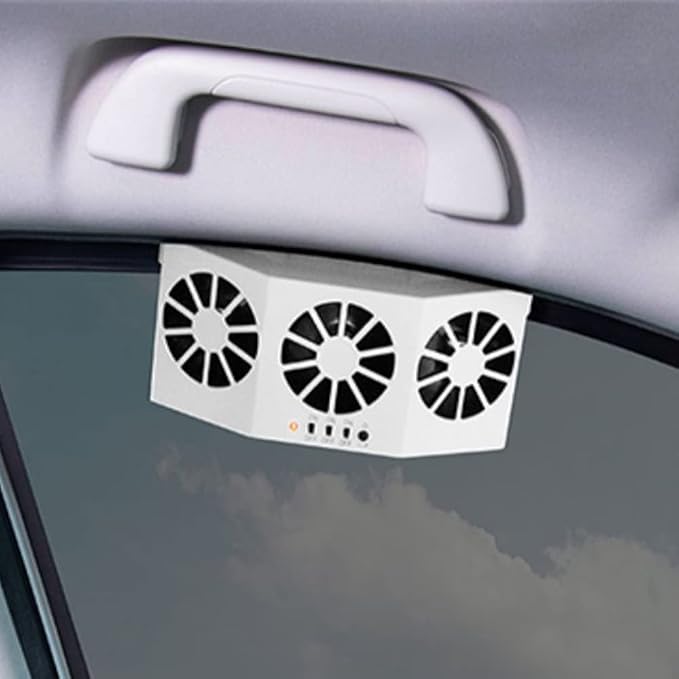 Car Solar Powered Window Exhaust Fan, Air Purifier, Solar Power Air Vent Radiator Fan for Backseat or Frontseat, Vehicle Ventilation Fan (White)